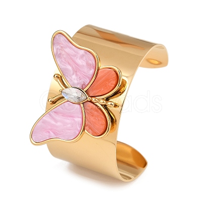 304 Stainless Steel Acrylic Cuff Bangles for Women LS-BJEW-A049-05G-01-1