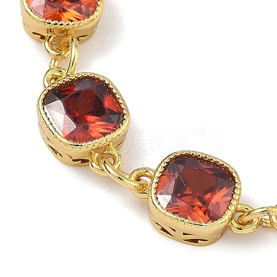 Square Brass Pave Cubic Zirconia Link Chain Bracelets for Women BJEW-P385-08G-02-1
