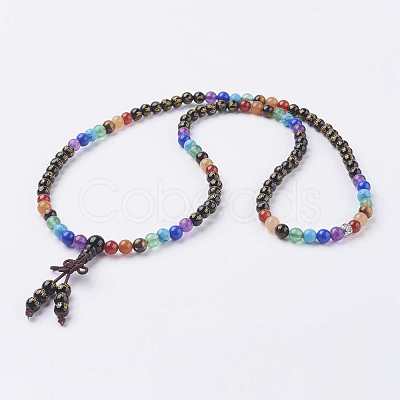 Natural Agate Mala Beads Necklaces NJEW-K084-01-1