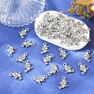 50Pcs Halloween Tibetan Style Alloy Witch Charms FIND-YW0010-74-1