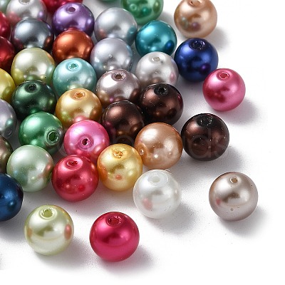 Baking Paint Pearlized Glass Pearl Round Bead Strands X1-HY-Q004-8mm-M-1