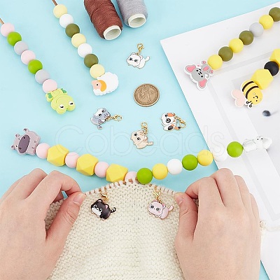 6Pcs Beadable Bamboo Knitting Needle & 6Pcs Cat Alloy Enamel Stitch Marker Kits DIY-DR00013-1