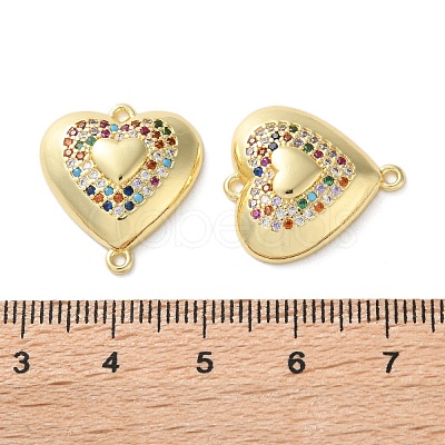 Rack Plating Brass Cubic Zirconia Heart Connector Charms KK-C084-08C-G-1