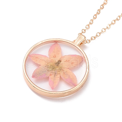 Dry Pressed Real Flower Resin Pendant Necklace NJEW-G088-01KCG-06-1