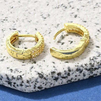 Brass Clear Cubic Zirconia Hoop Earrings EJEW-M047-20G-1