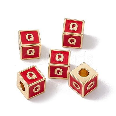 Rack Plating Brass Enamel Beads KK-B060-04G-03Q-1