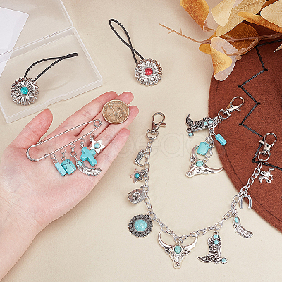 Cowboy Theme Alloy & Synthetic Turquoise & Aluminum Cable Chains Jewelry Sets HJEW-PH02504-1