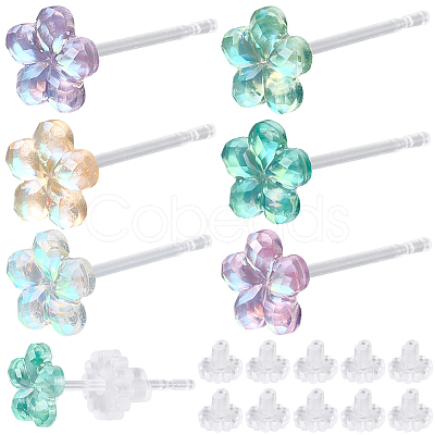 12 Pairs 6 Colors Resin Stud Earrings EJEW-SP0001-13-1