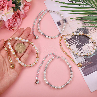 4Pcs 2 Colors Iron & Crystal Rhinestone & Resin Pearl Shoelace Bands FIND-GL0002-23-1