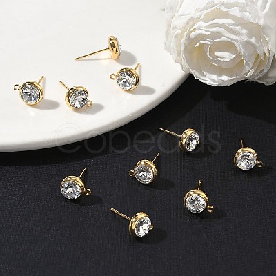 SHEGRACE Brass Rhinestone Flat Round Stud Earring Findings XGR0099G-120G-1