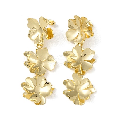 Triple Flower Brass Stud Earrings EJEW-K257-05G-1