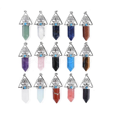 Natural & Synthetic Mixed Gemstone Faceted Pointed Bullet Big Pendants G-H076-02P-1