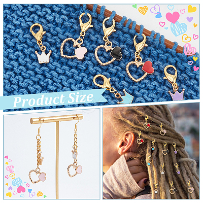 Alloy Enamel Crown & Heart Pendant Locking Stitch Markers HJEW-AB00068-1