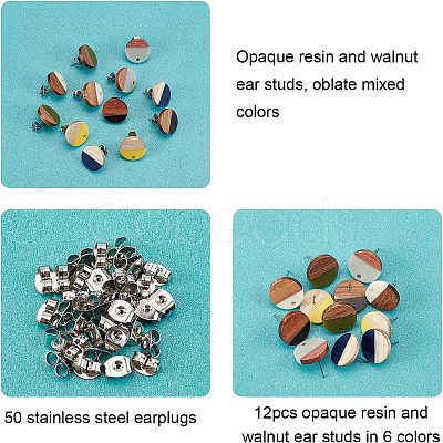 Transparent Resin & Walnut Wood Stud Earring Findings MAK-FH0001-11-1