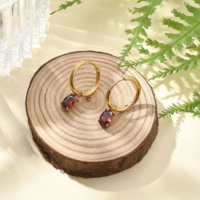 Ion Plating(IP) 304 Stainless Steel Micro Pave Cubic Zirconia Hoop Earrings STAS-R004-07G-01-1