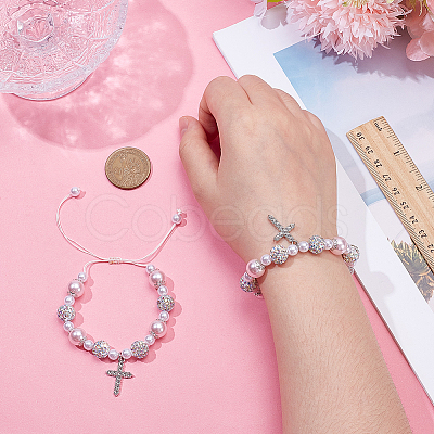 Alloy Rhinestone Cross Charm Bracelets BJEW-WH0016-100-1