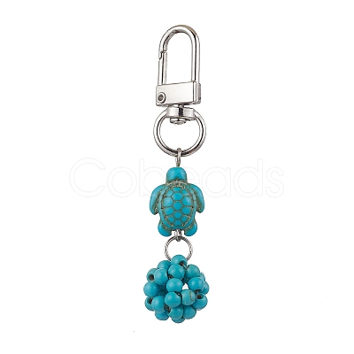 Synthetic Turquoise Beaded Round & Sea Turtle Pendant Decorations HJEW-JM03101-02-1
