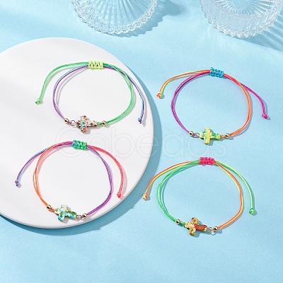 Spray Painted Synthetic Turquoise Cross Braided Bead Bracelets BJEW-JB12583-1