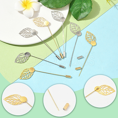 40Pcs 2 Styles Leaf Stainless Steel Round Tray Stick Lapel Pins JEWB-SC0001-75D-1