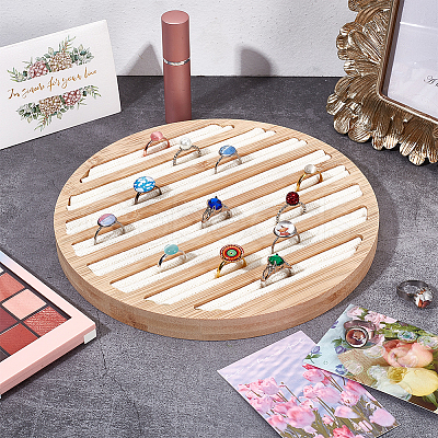 8-Slot Flat Round Bamboo Finger Ring Display Plates RDIS-WH0009-016A-1