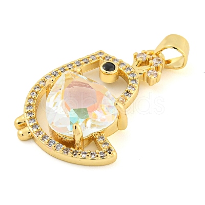 Rack Plating Brass Micro Pave Clear Cubic Zirconia Pendants ZIRC-L100-156G-1
