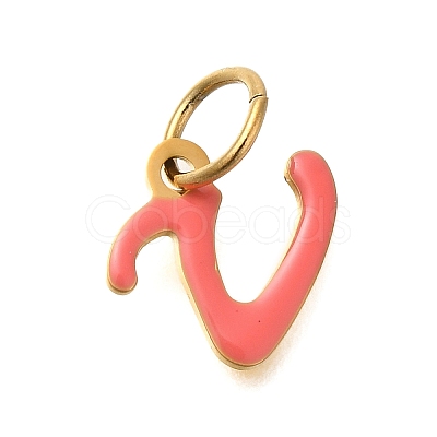 Ion Plating(IP) 304 Stainless Steel Enamel Alphabet Charms STAS-F308-02G-V-1