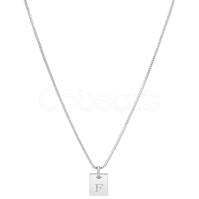 1Pc Stainless Steel Letter Rectangle Pendant Necklaces NJEW-LP0001-34F-P-1