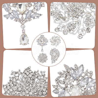 4Pcs 4 Style Rhinestone Flower Brooch Pins JEWB-AN0001-04-1
