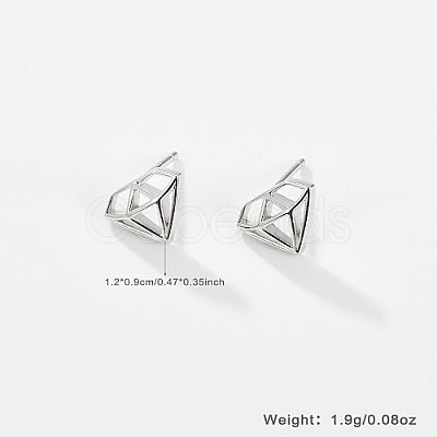 Anti-Tarnish Diamond Shaped Rhodium Plated 925 Sterling Silver Stud Earrings for Women CC0572-1-1