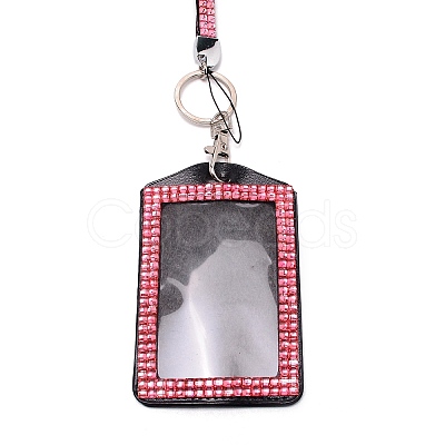 Rectangle PU Leather with Rhinestone Phone Card Holder AJEW-WH0230-48A-1