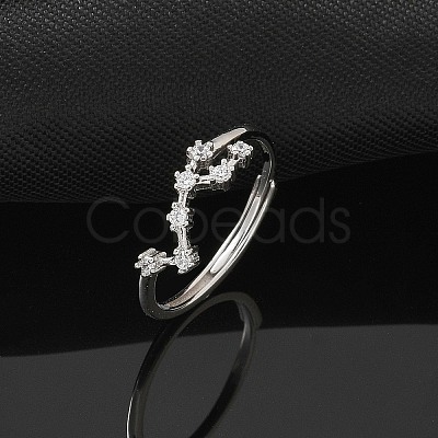 Constellations Rhodium Plated 925 Sterling Silver Micro Pave Clear Cubic Zirconia Adjustable Rings for Women RJEW-P130-01P-H-1