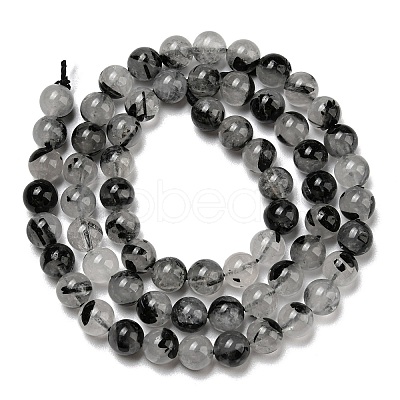 Grade A Natural Tourmalinated Quartz/Black Rutilated Quartz Beads Strands G-R494-A06-02-1