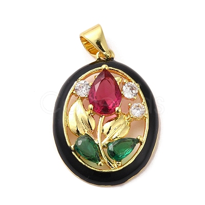Rack Plating Brass Micro Pave Colorful Cubic Zirconia Enamel Pendants KK-G488-15G-1