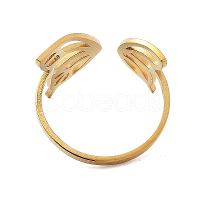 304 Stainless Steel Hollow Butterfly Wing Open Cuff Rings for Women RJEW-M024-02G-1
