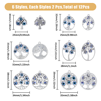 12Pcs 6 Styles Tibetan Style Alloy Pendants FIND-FH0009-09-1