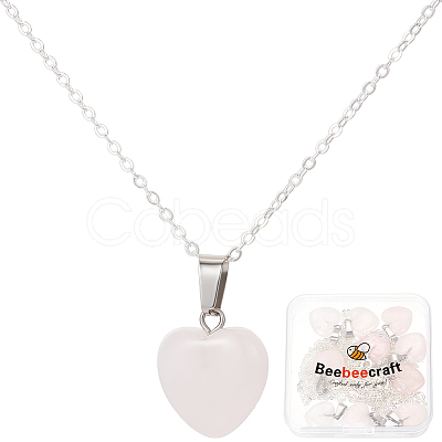 10Pcs Natural Rose Quartz Geometric Pendant Necklace NJEW-BBC0001-17-1