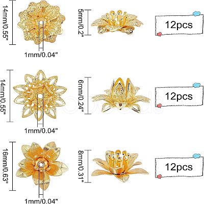 36Pcs 3 Style Brass 3D Flower Bead Caps KK-FH0002-48-1