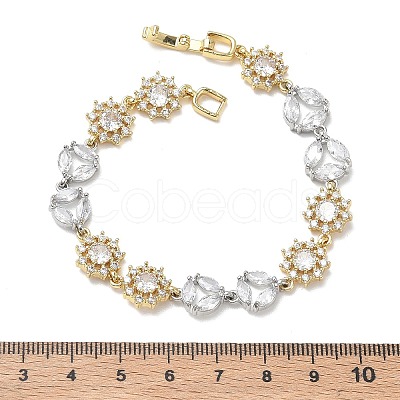 Brass Micro Pave Clear Cubic Zirconia Link Chain Bracelets for Women BJEW-C156-06A-PG-1