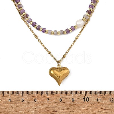 304 Stainless Steel Pendant Double Layer Necklaces NJEW-JN06643-02-1