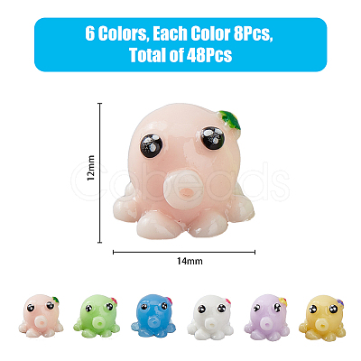 48Pcs 6 Colors Mini Cute Resin Octopus Ornament AJEW-FH0003-96-1