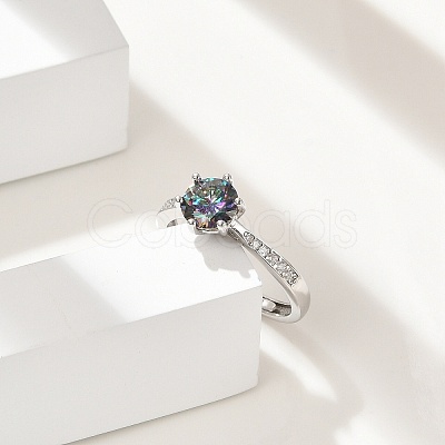 Rhodium Plated 925 Sterling Silver Moissanite Adjustable Rings for Women RJEW-U038-09P-1