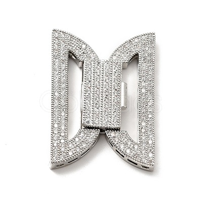 Brass Micro Pave Clear Cubic Zirconia Fold Over Clasps KK-G414-07P-1