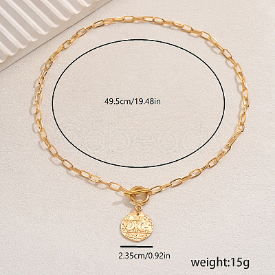 Elegant Brass Star Moon Pendant Paperclip Chain Mecklaces for women TP5799-1