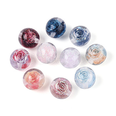 Transparent Inner Flower Resin Beads RESI-T061-08M-1