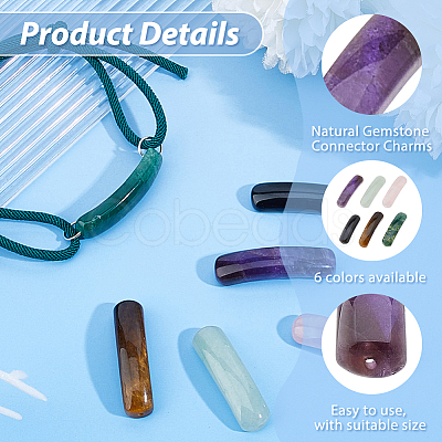 6Pcs 6 Styles Natural Obsidian & Rose Quartz & Amethyst & Moss Agate & Green Aventurine & Tiger Eye Connector Charms FIND-HS0001-60-1
