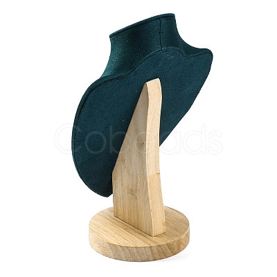 Bust Shaped Microfiber & Wood Jewelry Necklace & Earrings Display Stands NDIS-H042-01B-01-1