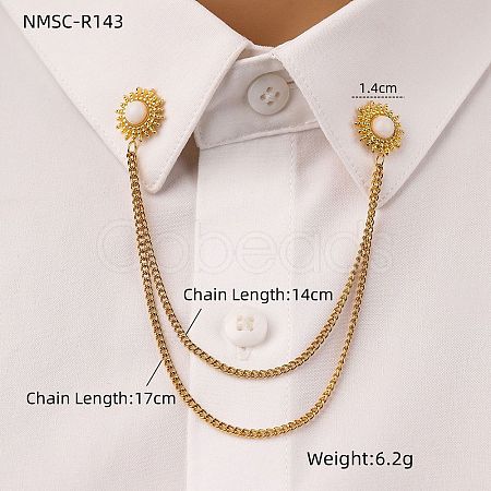 304 Stainless Steel & Dyed Stone Flower Hanging Chain Brooch JEWB-S021-01G-05-1