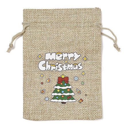 Christmas Printed Burlap Packing Pouches Drawstring Bags ABAG-Q053-02A-03-1