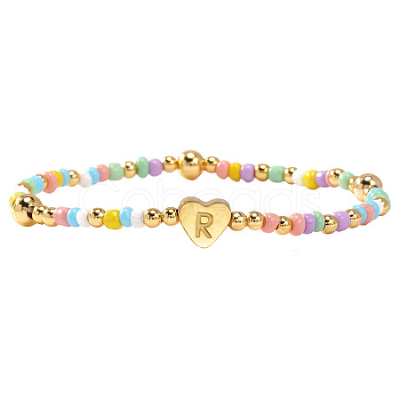 Summer Stainless Steel Heart Alphabet Colorful Glass Seed Beaded Stretch Bracelets for Women JV8929-44-1