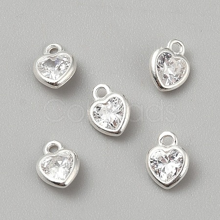 925 Sterling Silver Pave Clear Cubic Zirconia Heart Charms STER-WH0007-11S-1